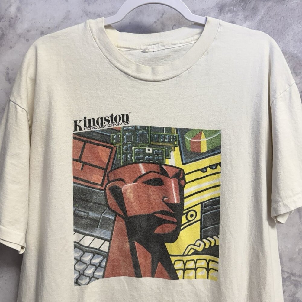 Vintage 90s Technology T Shirt Mens XL White Kingston Tech